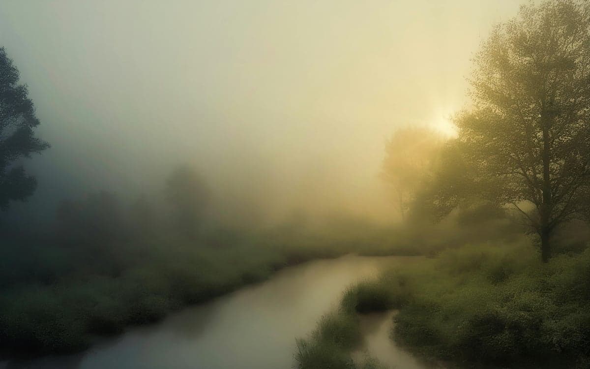 Morning mist lifting off the Au Sable, a common sight on this spring-fed river where cool water meets warm summer air