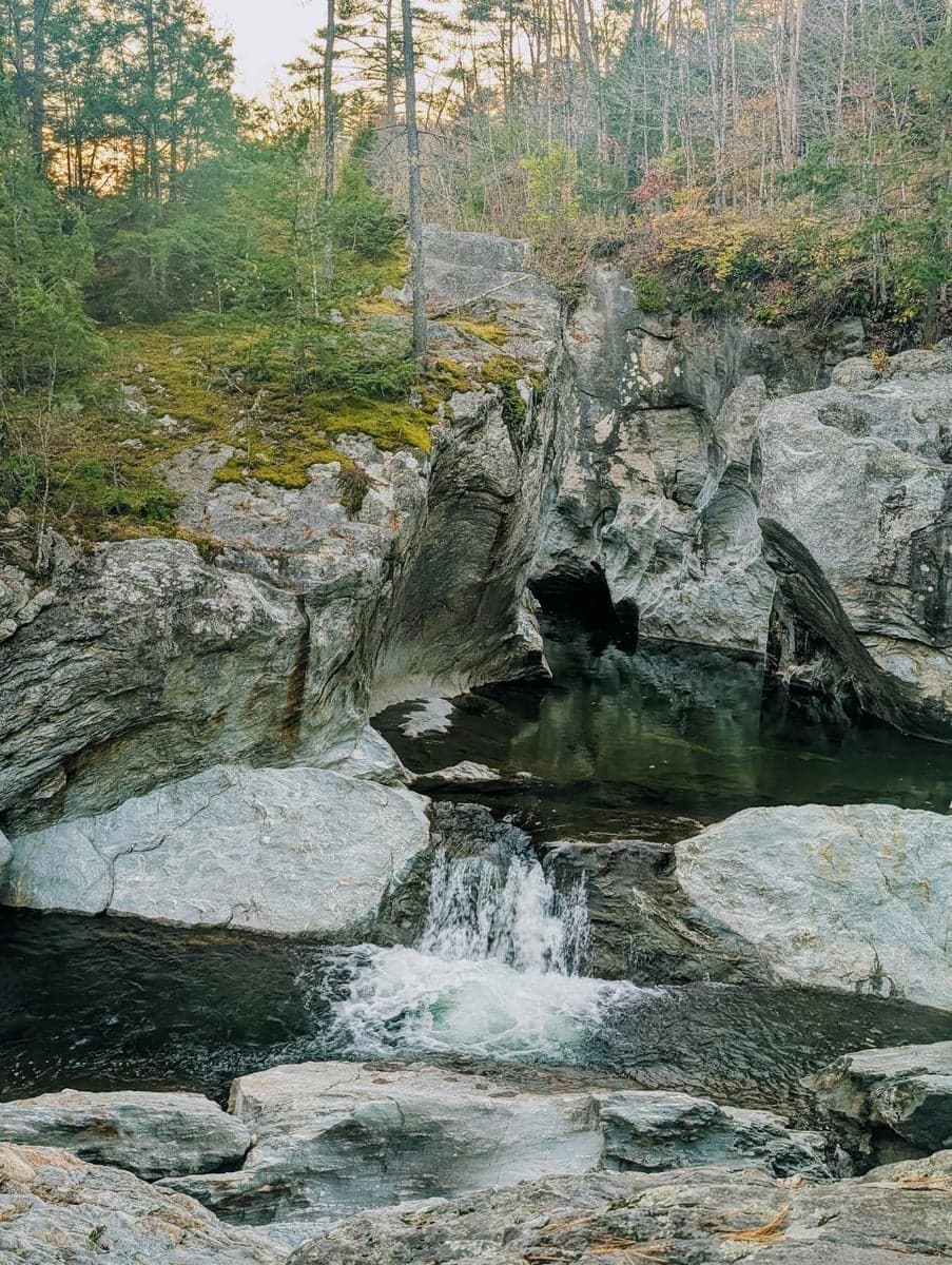 A stream tumbles through Vermont's Green Mountain National Forest — the headwaters of the Deerfield River start in these hills