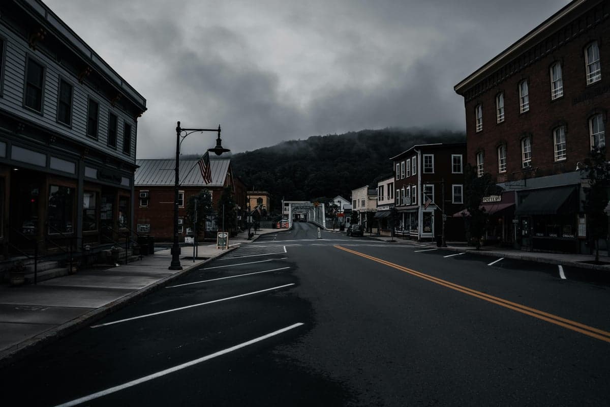 Historic small-town main street, typical of the mountain communities near Virginia's best fishing waters