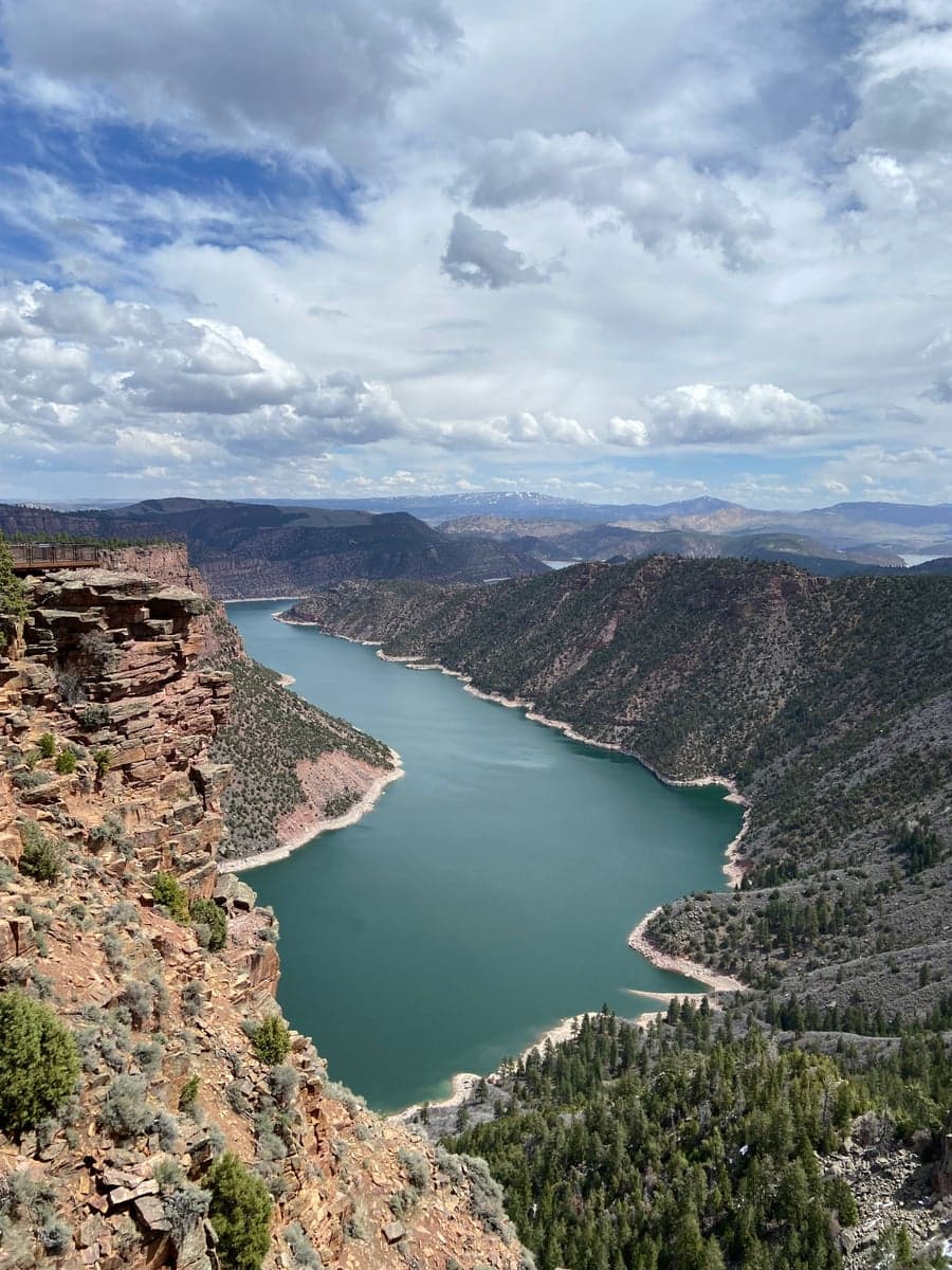 Flaming Gorge Reservoir feeds the Green River tailwater below. The cold, deep releases keep the trout water at 48-52 degrees all year.