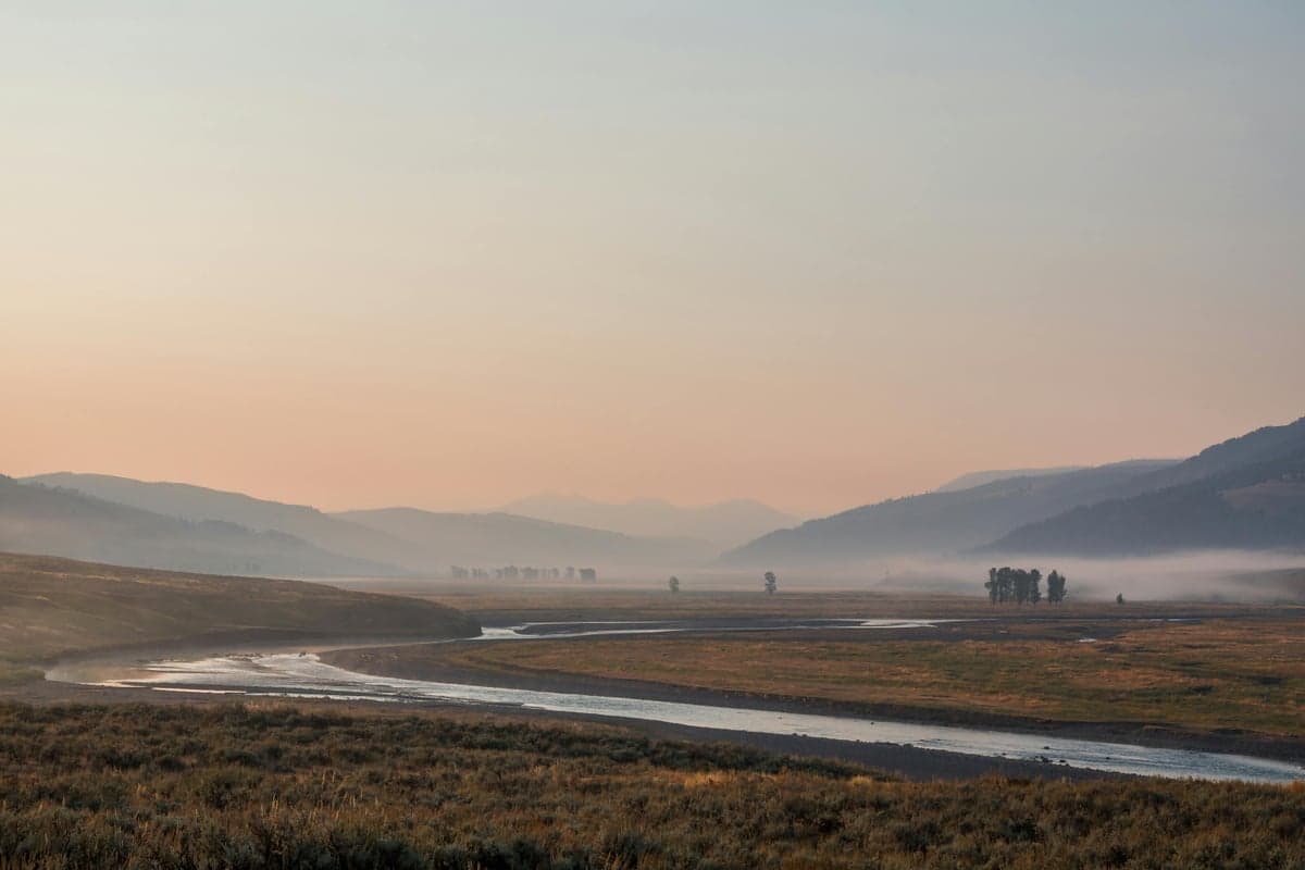 Early morning mist lifts off a Yellowstone valley, the kind of quiet moment that keeps anglers coming back