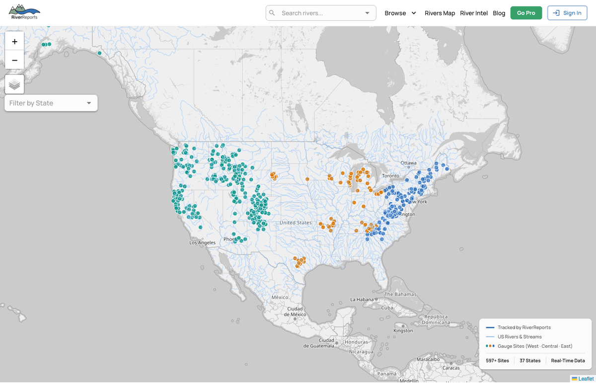 Up Rives Map Every River We Track, On One Map | RiverReports Blog